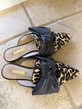 Louise et Cie Leopard Print Pointed Slip-On Mules with Black Knot